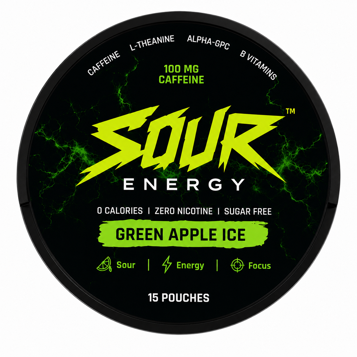 Green Apple Ice SOUR ENERGY caffeine pouch tin, image 3