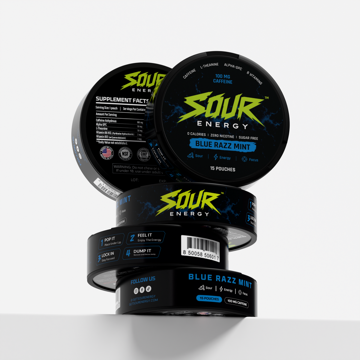 Blue Razz Mint SOUR ENERGY caffeine pouch tin, image 4