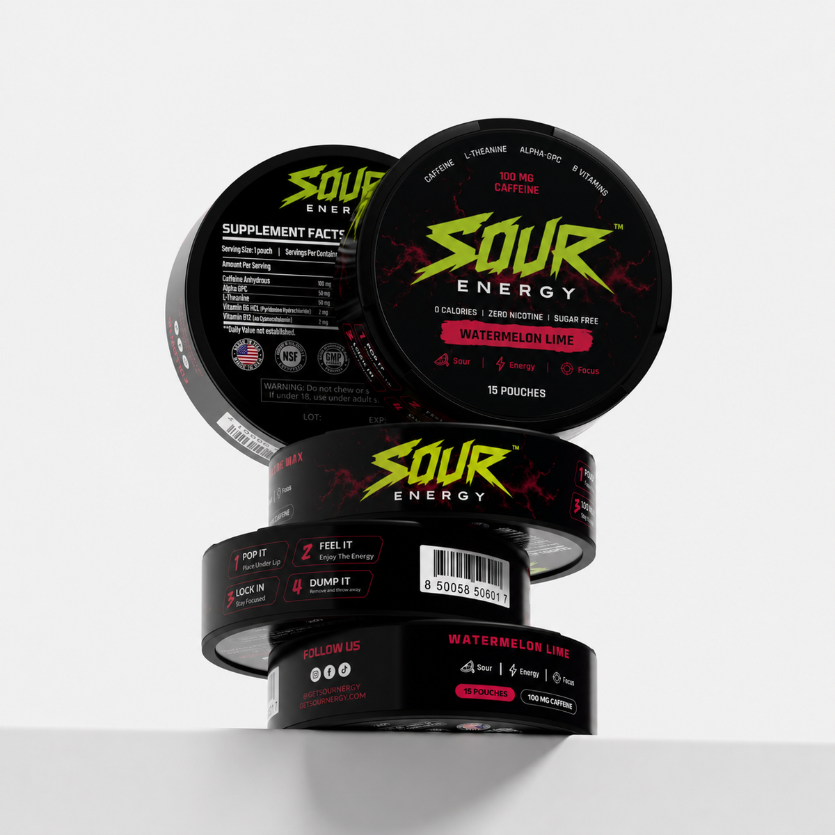 Watermelon Lime SOUR ENERGY caffeine pouch tin, image 4